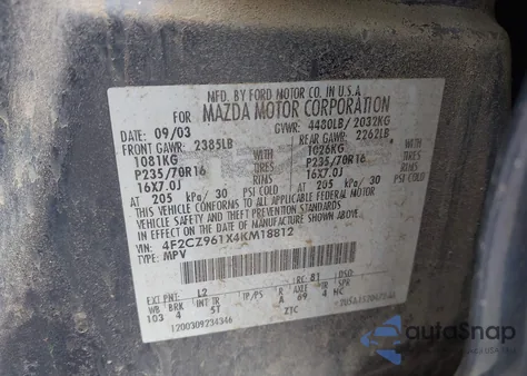 2004 Mazda Tribute Es из США, поврежденный, VIN 4F2CZ961X4KM18812